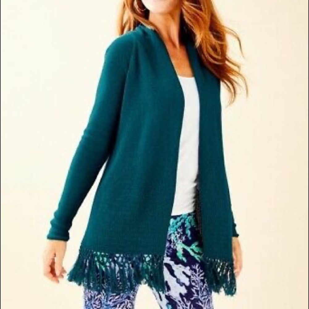 Lilly Pulitzer TATUM LONG FRINGE HEM CARDIGAN.